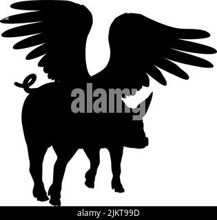 Flying Pig Wings Silhouette Saying Pigs Might Fly Stock Vector