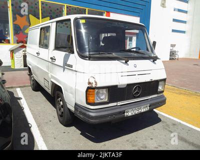 Old white van parked in the street classic Mercedes Benz MB140 Stock Photo Alamy