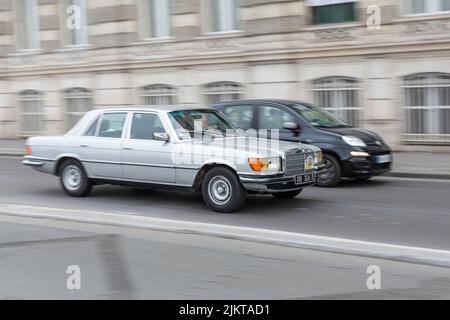 Classic luxury car in the street, model Mercedes Benz W116 Stock Photo