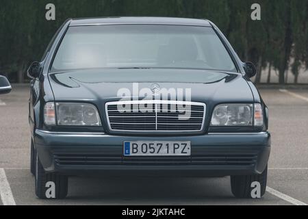 Classic luxury car parked in the park, Mercedes Benz W140 Stock Photo