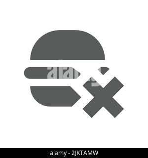 No burger, junk food black vector icon. Healthy eating filled symbol. Stock Vector