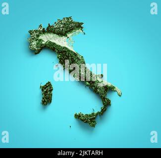 Italy 3d landscape with shadows, transparent water relief map Italy 3d illustration Stock Photo