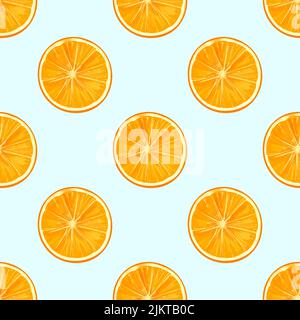 Seamless pattern with illustration orange slices on a blue background Stock Vector