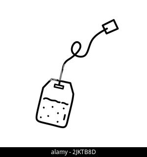 Tea bag isolated on white background. Vector hand-drawn illustration in doodle style. Perfect for decoration, logo, menu, various designs. Stock Vector