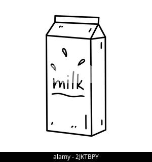 Carton package with milk isolated on white background. Natural dairy product. Vector hand-drawn illustration in doodle style. Perfect for decoration, Stock Vector
