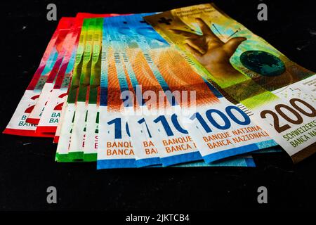 Swiss franc banknote.  CHF currency, world money concept Stock Photo