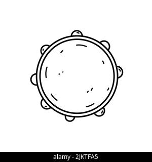 Tambourine isolated on white background. Musical instrument. Vector hand-drawn illustration in doodle style. Perfect for cards, decorations, logo. Stock Vector