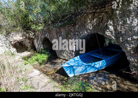 private boat in the river of stifone in the valley of narni Stock Photo