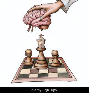 Brain and machine in battle on the chessboard, 3d rendering art Stock Photo