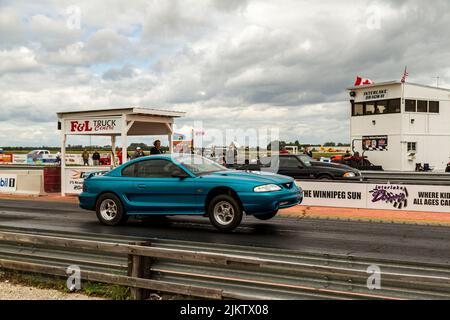 Ford Mustang at the launching  a drag race at Gimli Motor Sports raceway Stock Photo
