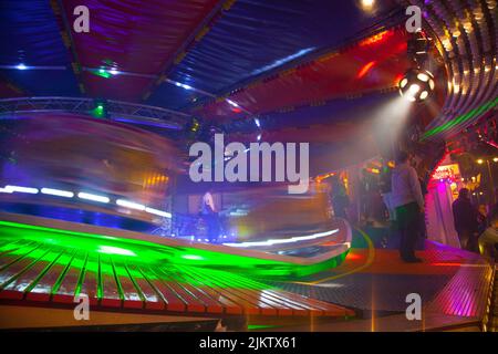 Fairground light traces and images from St Giles Fair, Oxford.  September 2013 Stock Photo