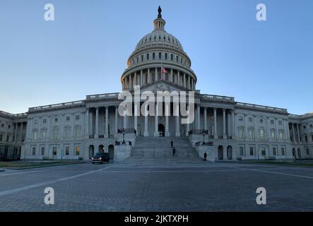 A wide-angle shot of the United States Capitol or the Capitol Building, Washington DC Stock Photo