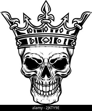 Skull King Crown design element. Vintage Royal illustration in medieval ...