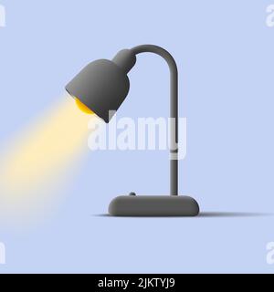 3d icon of black desk lamp with light on. Vector illustration Stock Vector