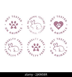 Not tested on animals label set. Circle cruelty free badge with dog paw print and rabbit. Stock Vector