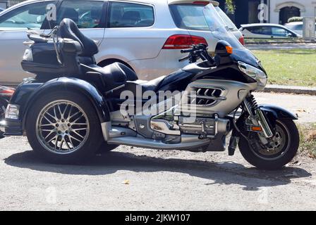 Honda Goldwing 3 wheeler motor bike, tricycle. Black and chrome touring bike. Stock Photo