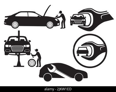 Auto repair with auto mechanic, illustration Stock Vector