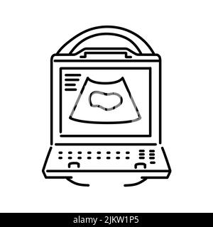 Wireless ultrasound device color line illustration. Stock Vector