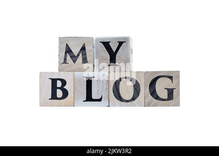 Wooden cubes showing the phrase My Blog on white background, for bloggers, designs and layouts. Stock Photo
