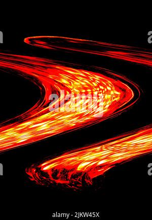 A vertical shot of flowing bright orange red molten lava Stock Photo