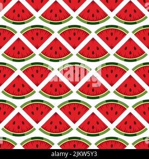 Seamless pattern with cut red watermelon. Vector colorful background. Stock Vector