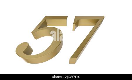 57 gold number digit metal 3d render illustration Stock Photo