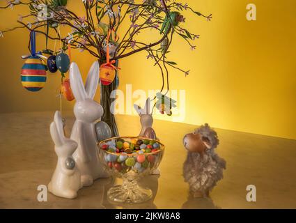 A creative composition with Easter decorations Stock Photo