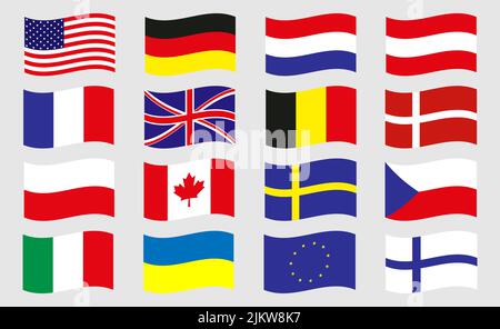 Vector drawing flags of European countries, EU, flags USA and Canada Stock Vector
