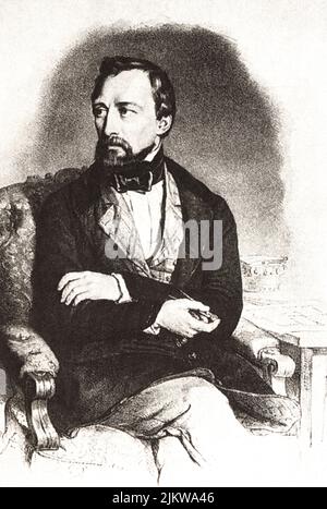 1865 ca., GERMANY  : Portrait of  GOTTFRIED SEMPER ( 1803 - 1879 ) , the preferred architect  from the king of Bayern LUDWIG II of Wittelsbach ( 1845 - 1886 ). In june 1867 shown a project for the new  Opera House in  Munich , on the bank of river Isar, but this inspired theatre building was never realized    - RE - REALI - ROYALTY - nobili - nobiltà - BAVIERA - music - classical - musica classica - portrait - ritratto  -  ARCHITETTO - ARCHITETTURA    ----  Archivio GBB Stock Photo