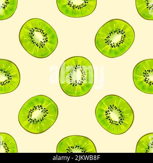 Seamless pattern with illustration of kiwi slices on a light background Stock Vector