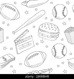 USA seamless pattern background graphic black white sketch illustration vector Stock Vector