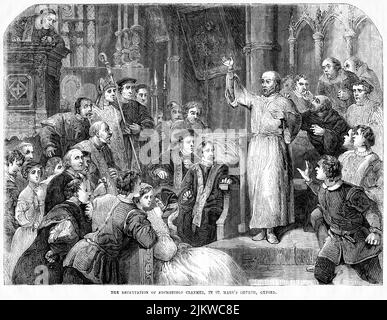 The Recantation of Archbishop Cranmer, in St. Mary’s Church, Illustration from the Book, 'John Cassel’s Illustrated History of England, Volume II', text by William Howitt, Cassell, Petter, and Galpin, London, 1858 Stock Photo