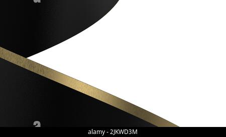 Curled golden silk ribbon with gold strips illustration 3d Stock Photo