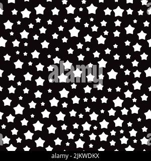 Seamless pattern with random stars on a black background. Perfect for print, textile, fabric, wallpaper, home decor, packaging and wrapping paper. Stock Vector