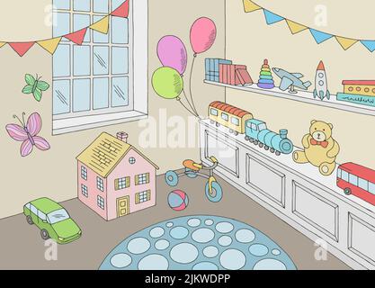 Toy shop graphic color interior sketch illustration vector Stock Vector