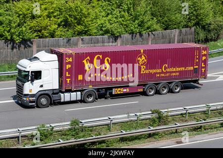 Scania truck with ECS container on motorway Stock Photo