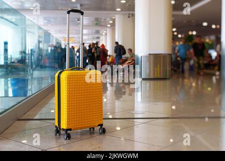 Forgotten travel bag in the airport. Stock Photo