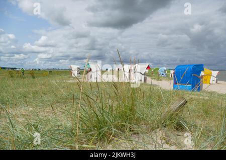Colorful beach chairs at a beach near the North Sea Stock Photo - Alamy