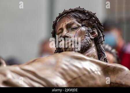 PROCESSION OF THE CHRIST OF THE CHILDREN FOR THE FIRST TIME IN MADRID THANKS TO THE PRIEST FATHER ANGEL OF MESSENGERS OF PEACE WITH Stock Photo