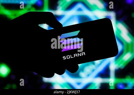 Solana (SOL) editorial. Illustrative photo for news about Solana (SOL) - a cryptocurrency Stock Photo