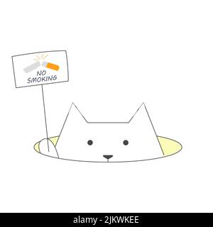 Cat with a warning sign that you can't smoke here Stock Vector