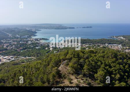 An aerial view of the town of Paguera with a sea in the background in Majorca, Spain Stock Photo