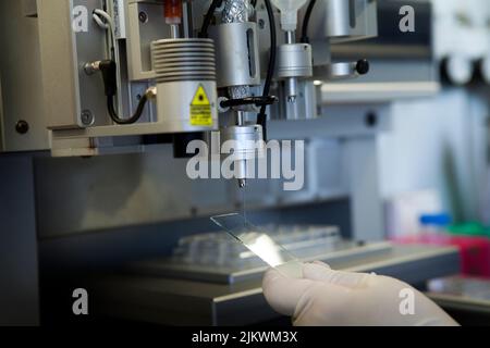 Bioprinting, an artificial fabrication of biological tissues allowing regenerative medicine, test before printing. Stock Photo