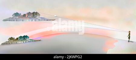Representation of the mirage effect created by the waves bouncing between the layers of air. Stock Photo