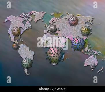 World map showing the proportion of people living with the AIDS virus in 2001. Stock Photo