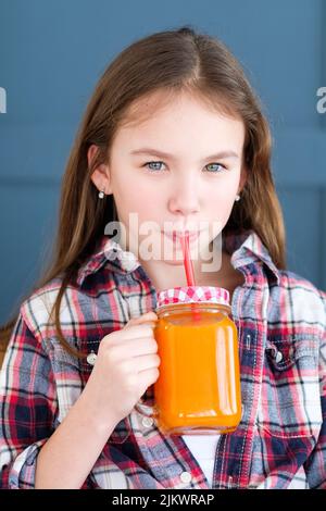 healthy morning fresh juice child diet nutrition Stock Photo