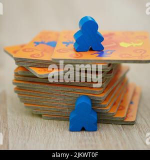 A Cards and figurines of the Mindok Carcassonne Junior board game Stock Photo