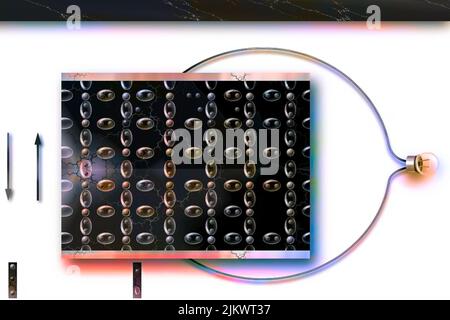 Operation of a photovoltaic solar cell (rest): without light, atoms are not excited. Stock Photo
