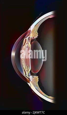 Eye, intraocular implant in the anterior chamber between the cornea and the iris. Stock Photo