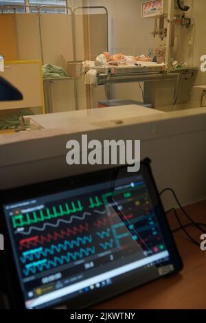 Control room of the pediatric resuscitation simulation course. Stock Photo